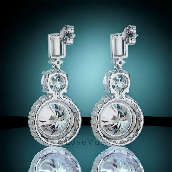 Certified 12ct. t.w. Diamond Brilliant Cut Halo Drop Earrings - Picture 5 of 16